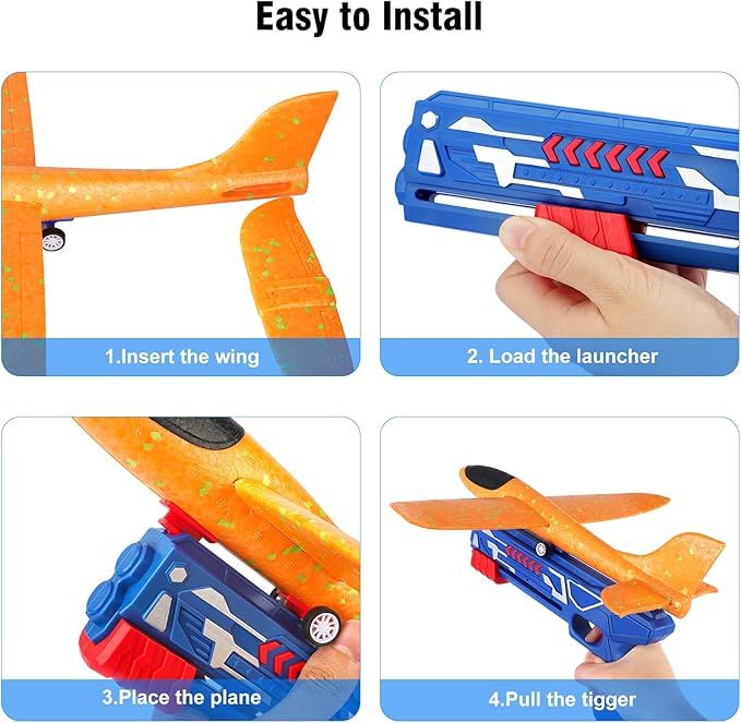 Airplane Launcher Toy Foam Throwing Glider Plane with Catapult Gun Indoor Outdoor Shooting Game for Kid
