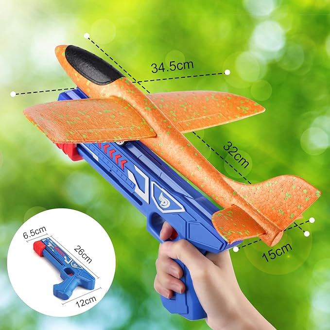 Airplane Launcher Toy Foam Throwing Glider Plane with Catapult Gun Indoor Outdoor Shooting Game for Kid